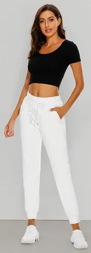 Vista 46 de MOUEEY Pantalones deportivos súper cálidos con forro de sherpa para mujer, pantalones deportivos de forro polar con bolsillos con cremallera