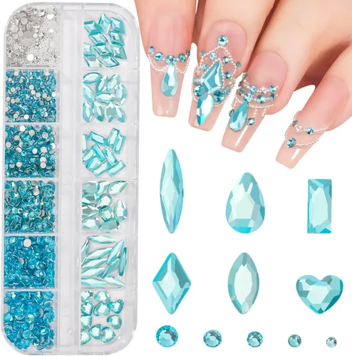 Vista 8 de Kit de diamantes de imitación de cristal 3D rosa claro multiformas para uñas, mezcla de 0.031 in, cuentas redondas plateadas para uñas, gemas