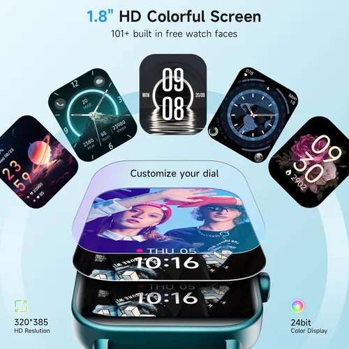 Vista 7 de Gydom Reloj inteligente para mujer y hombre, Android y iPhone, rosa + verde oscuro