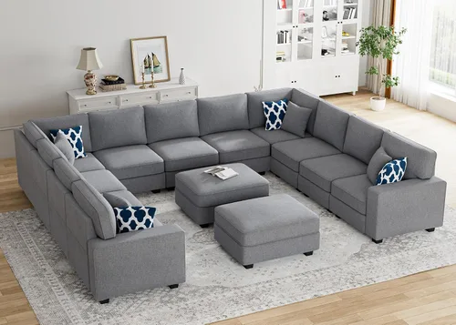 Vista 30 de Legend Vansen - Sofá seccional modular en forma de U con otomano, sofá de esquina reversible moderno para sala de estar (Antracita, 2+3 con otomano)