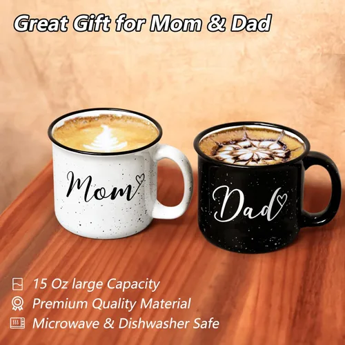 Vista 6 de YHRJWN Juego de tazas para padres nuevos, regalos para mamá y papá para parejas, perfecto para el día de la madre, día del padre y Navidad, 15 onzas