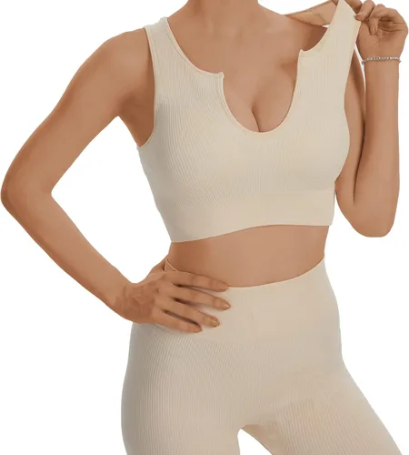 Vista 4 de JOJOANS Conjuntos de entrenamiento para mujer 2 piezas acanalados sin costuras cintura alta con brasier deportivo leggings de yoga