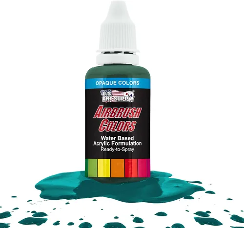 Vista 44 de U.S. Art Supply Pintura acrílica opaca para aerógrafo color azul aguamarina, botella de 1 onza, colores a base de agua no tóxicos de grado