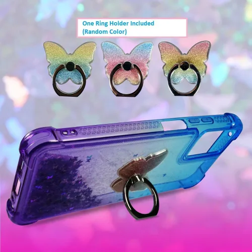 Vista 4 de Zase Funda transparente para teléfono T-Mobile Metro REVVL 6X 5G / REVVL 6 con purpurina líquida brillante linda mariposa flotante 3D a prueba