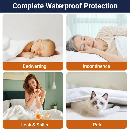 Vista 2 de Cheer Collection Protector de colchón impermeable para incontinencia, funda de colchón elástica transpirable y silenciosa