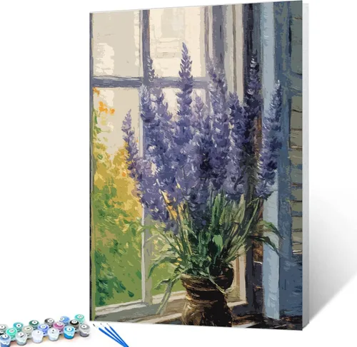 Vista 17 de Tucocoo Pintura de girasoles para ventana por números para adultos, kits de pintura al óleo digital sobre lienzo con pinceles y pigmento acrílico