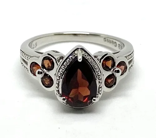 Vista 3 de RB Gems Anillo de plata de ley 925 con gemas auténticas en forma de pera de 9 x 6 pulgadas con bisel acentuado acabado chapado en rodio