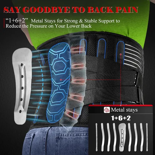 Vista 2 de Soporte de espalda con panel lumbar biónico, cinturón de apoyo de espalda fuerte para levantamiento pesado, cinturón de apoyo lumbar transpirable