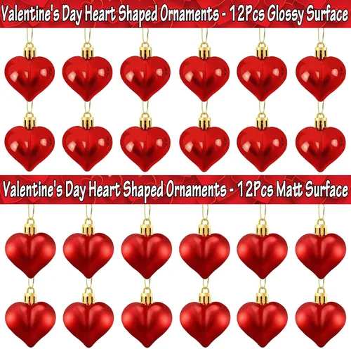 Vista 2 de 24 adornos en forma de corazón para el día de San Valentín, bolas de corazón brillantes y mate, decoraciones colgantes para el día de San Valentín