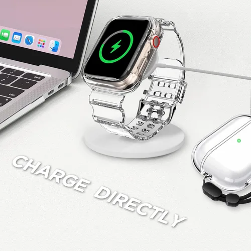 Vista 70 de DABAOZA - Correa transparente compatible con Apple Watch con estuche protector, correa deportiva de TPU con brillo para mujeres y hombres