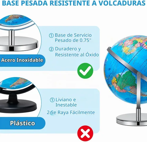 Vista 4 de BSHAPPLUS Globo mundial de 13 pulgadas con soporte de metal, rotación
