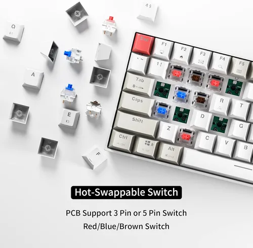 Vista 5 de Newmen GM840 75% teclado inalámbrico Bluetooth2.4Gcable compacto 84 teclas, teclado mecánico intercambiable en caliente, retroiluminado RGB, teclado