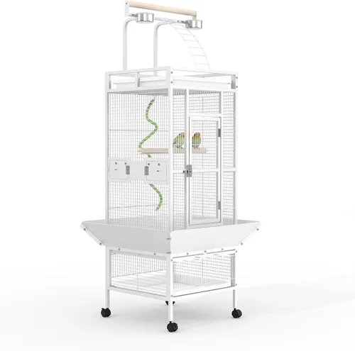 Vista 8 de Jaula para pájaros de 61 pulgadas con parte superior de juego, jaula para pájaros extra grande con perchas de madera, alimentador para periquitos