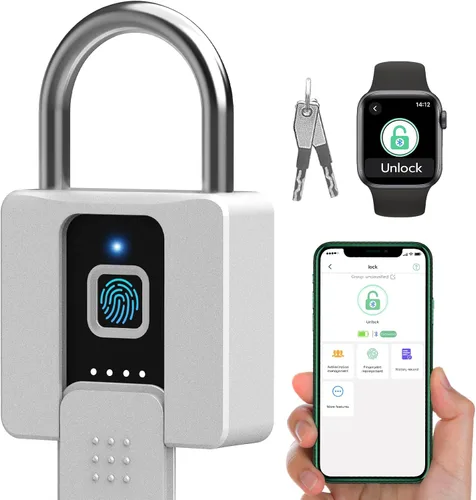 Vista 9 de Candado de huellas dactilares, Dhiedas Pad Lock con huella dactilar Bluetooth llave impermeable resistente cerradura de combinación para valla al