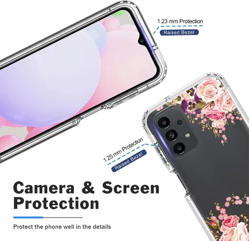 Vista 2 de Funda para Galaxy A13 4G/A13 LTE 4G SM-A135F con protector de pantalla de vidrio templado, cuerpo completo, diseño floral, a prueba de golpes, funda