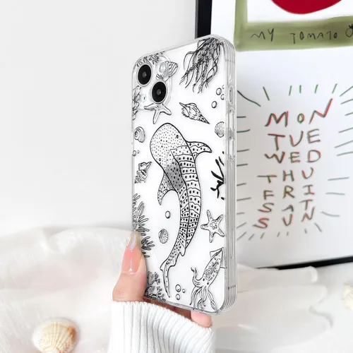 Vista 7 de NITITOP Funda para iPhone 13 Clear Sea Animal - Pez negro Pescado Negro