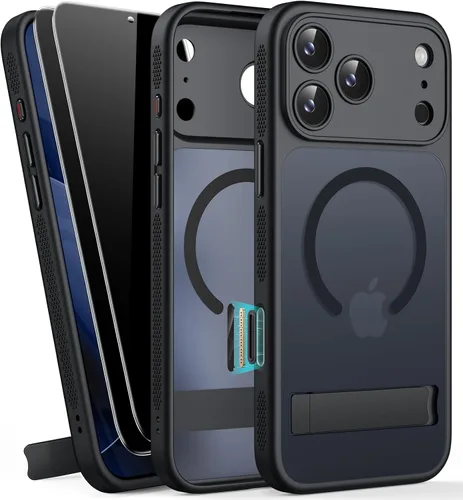 Vista 12 de BXYJY Funda magnética para iPhone Air con soporte, compatible con MagSafe, botón de control de cámara, protección completa de la lente, caída