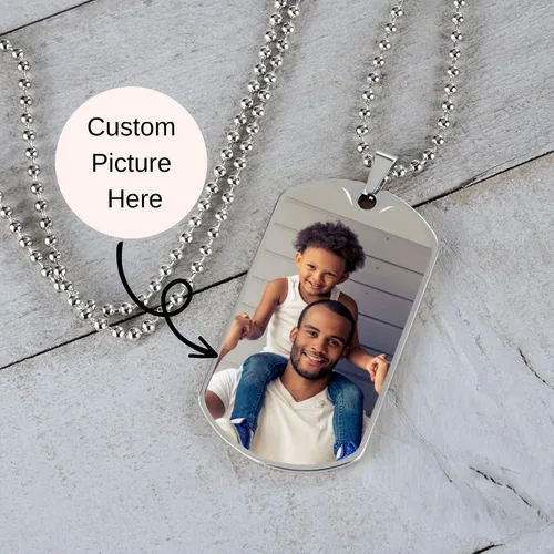 Vista 8 de Hilis Jewelry Collar personalizado con etiqueta de perro para papá, collar con foto personalizada con texto grabado, regalos personalizados