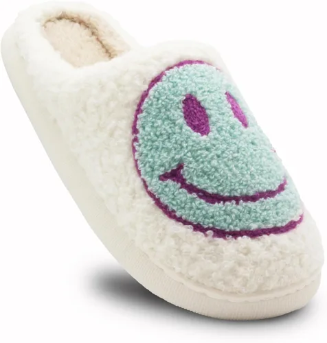 Vista 2 de Pantuflas de cara retro mullidas para mujeres y hombres, felpa suave, cálidas, estilo de pareja, informales, cómodas, para interiores y exteriores