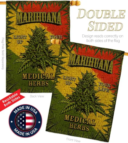 Vista 3 de Paquete de banderas de arpillera de marihuana para casa, diseño novedoso y moderno de apoyo a nuestras tropas, pancarta pequeña para jardín, patio