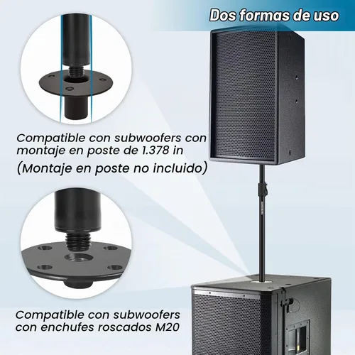 Vista 5 de Vondynote Multi Sub a postes de altavoz con M20 y montaje de 1.378 in con bolsa de transporte Set of 2, 34"-52" Extendable Speaker Pole, Fit Subs