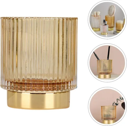 Vista 8 de Thickened Amber Glass Makeup Brush Holder Large Pen and Cosmetic Organizer for Vanity Desktop Storage