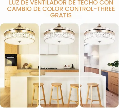 Vista 3 de STERREN Ventilador de techo de cristal de 42 pulgadas con luz, moderno y retráctil de montaje empotrado, de perfil bajo, sin aspas, ventilador