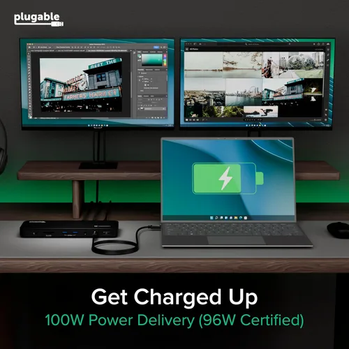 Vista 5 de Plugable Base de Conexión Thunderbolt 4 con Carga de 100W, Certificado Thunderbolt, Estación de Acoplamiento para Laptop con Monitor Dual Único 8K
