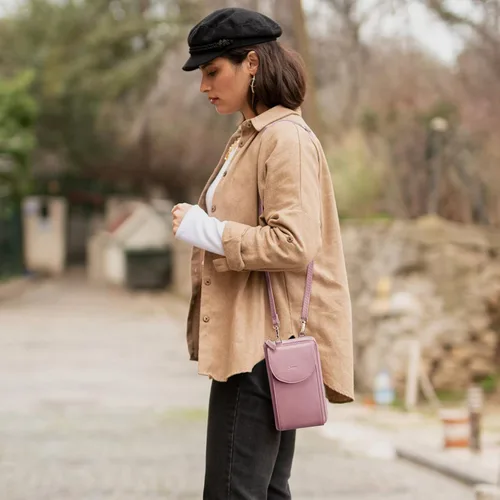 Vista 2 de S-ZONE - Bolso cruzado para mujer, de cuero sintético de PU, con bloqueo RFID, para teléfono celularbilletera