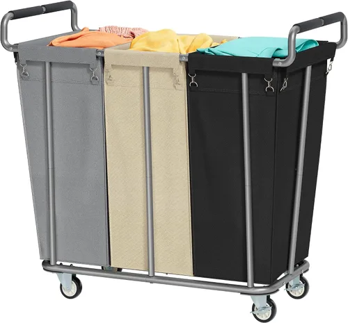 Vista 15 de Cesta de lavandería con ruedas, cesta de lavandería mediana de 250 litros para almacenamiento de ropa, carrito de lavandería resistente con asa Negro
