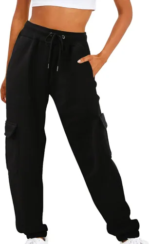 Vista 2 de Pantalones deportivos de forro polar para mujer, holgados, casuales, de cintura alta, para entrenamiento, atléticos, con parte inferior de cincha