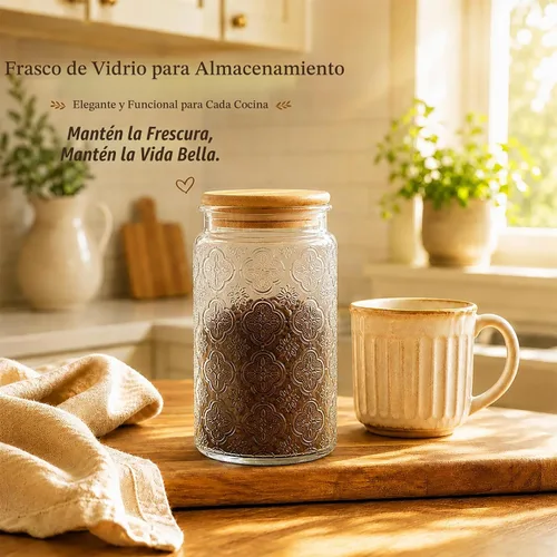 Vista 6 de Custde Tarros de almacenamiento de vidrio con tapa hermética, recipiente de 35 onzas para encimera de cocina con tapa de bambú, azúcar morena