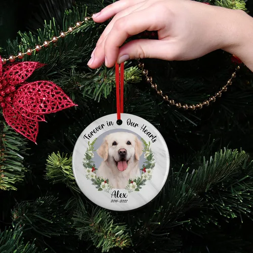 Vista 3 de Regalos conmemorativos para mascotas, adorno personalizado con foto conmemorativa para perro, personalizado con nombre y fecha, Forever in Our