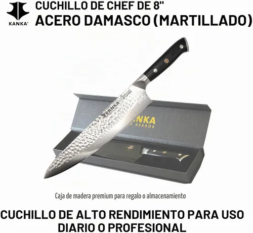 Vista 3 de KANKA Cuchillo de chef de acero Damasco de 8 pulgadas - 67 capas de acero profesional, núcleo de 10Cr, borde afilado 62 HRC, mango ergonómico