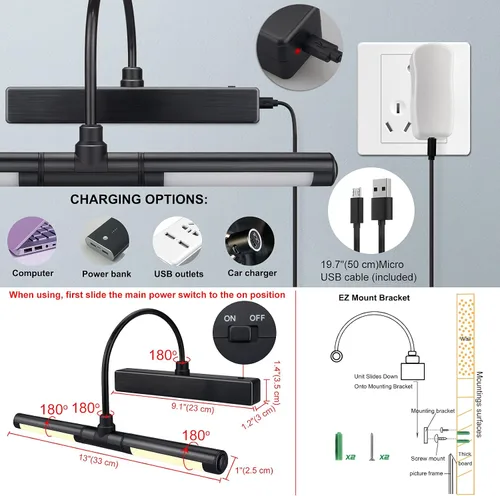 Vista 41 de LUXSWAY - Iluminación LED inalámbrica para marcos de fotos, iluminación recargable para exhibición de arte, clip para cuadros, luces para sobre