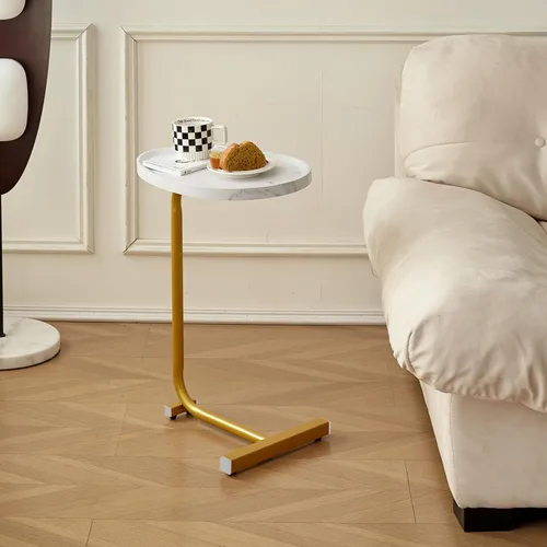 Vista 5 de Mesa auxiliar en forma de C, mesa auxiliar pequeña para sofá, mesa de sofá con marco de metal, bandeja de TV para sala de estar, dormitorio, mesita