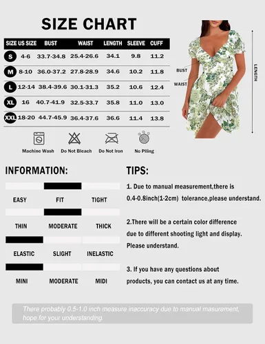 Vista 6 de SPRIME Vestido casual de verano para mujer, cuello en V, manga corta abombada, vestido midi con estampado floral, cintura alta, con abertura