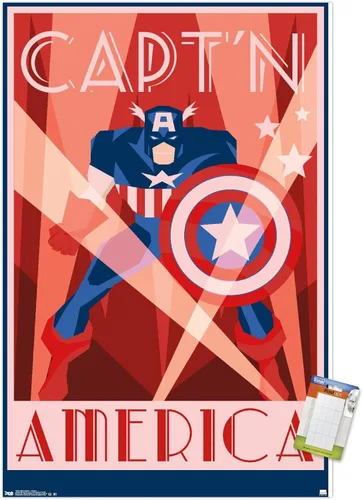 Vista 12 de Trends International Marvel Comics - Póster de pared Art Deco, Capitán América, 14.725 x 22.375 pulgadas, versión enmarcada de madera de granero