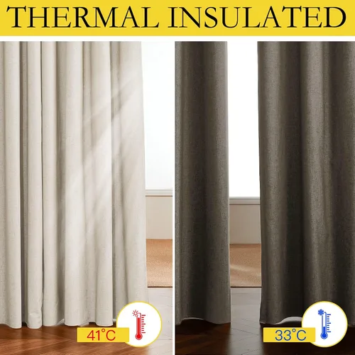 Vista 3 de NICETOWN Cortinas opacas de lino para cocina, beige, 2 paneles, 34 pulgadas de ancho x 48 pulgadas de largo, cortinas cortas de arpillera de cocina
