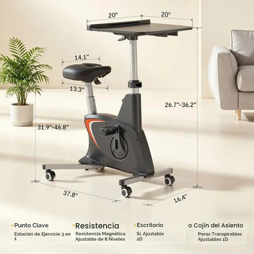 Vista 9 de FLEXISPOT V9 Exercise Bike with 2D Desktop, Space Saving Under Desk Bike with Removable Desk, Stationary Bikes Indoor Cycling Bikes with 8 Level V9