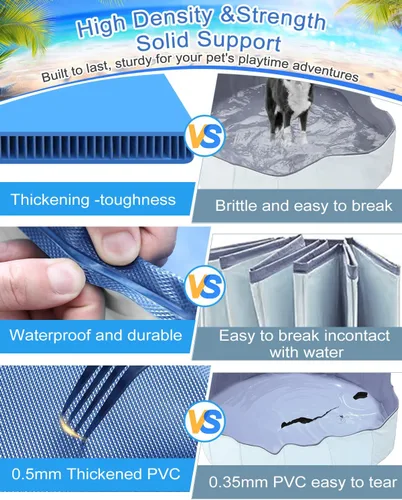 Vista 2 de Piscina para perros grandes, piscina plegable de plástico para perros antideslizantes (XL - 63 x 12 pulgadas)