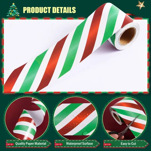 Vista 3 de Tablero de anuncios de Navidad de 99 pies, borde de bastón de caramelo enrollado, borde de anuncios recto, color rojo, blanco, verde, menta