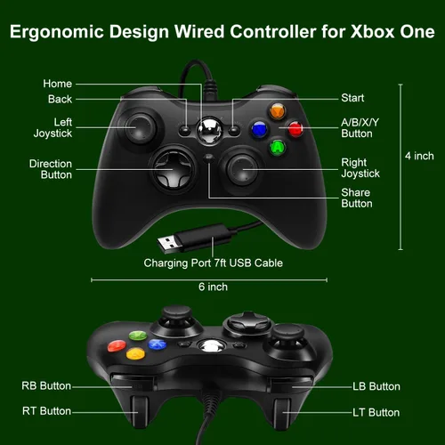 Vista 7 de Wired Xbox One Controller, Compatible with Xbox One Controller, Xbox One Wired Controller with 3.5mm Audio Headphone Jack Double Shock Wired Xbox