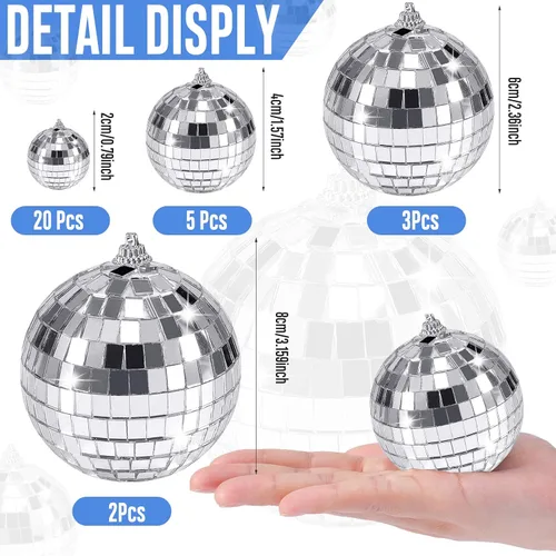 Vista 2 de Paquete de 30 bolas de discoteca de espejo, decoraciones de mini bola de discoteca, adornos de bola de espejo reflectantes, pequeñas bolas
