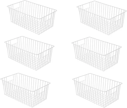 Vista 16 de Canastas organizadoras de almacenamiento de alambre de 16 pulgadas para congelador, cubo de refrigerador para el hogar con asas integradas