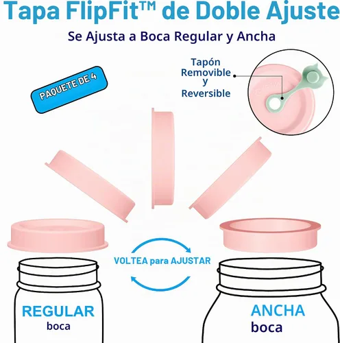 Vista 2 de CREADOR ORIGINAL - Tapas de Silicona FlipFit™ para Frascos Mason con Orificio para Pajilla - Ajuste Dual para Frascos Mason de Boca Regular y Boca