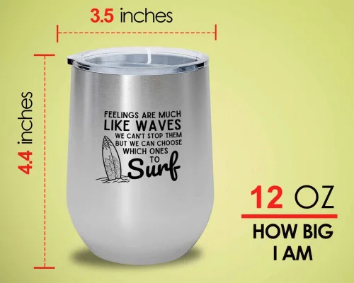 Vista 4 de Surfing Silver Edition Wine Tumbler 12oz - Feelings like waves - Surfing Enthusiast Gifts Water Sport Surfboard Athletics Hobby Beach Sea Windsurf