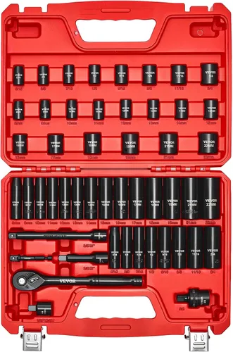 Vista 9 de Vevor - Juego de 13 vasos de impacto de 1/2 pulgada, profundo, de 6 puntas, métrico de 10-24mm, acero de aleación CR-V para reparación