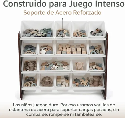 Vista 4 de Humble Crew Organizador de juguete extra grande, 16 contenedores de almacenamiento, espresso / blanco