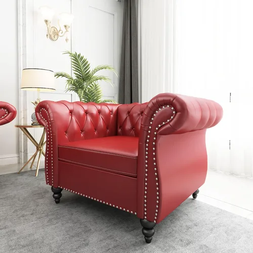 Vista 19 de QHITTY Sofá grande Accent, sofá Chesterfield de 3 plazas moderno de cuero, sofá tapizado con respaldo copetudo para muebles de sala de estar (negro)